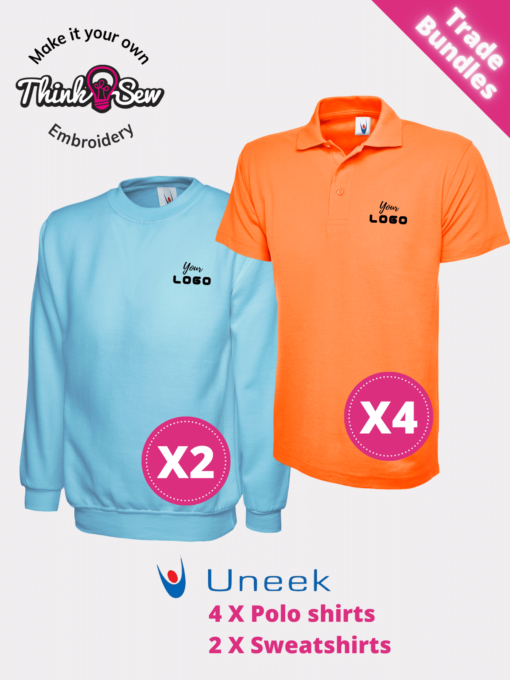 Uneek Sole trader, team and tradesmen embroidered Sweatshirt and embroidered Polo Shirt discounted bundle