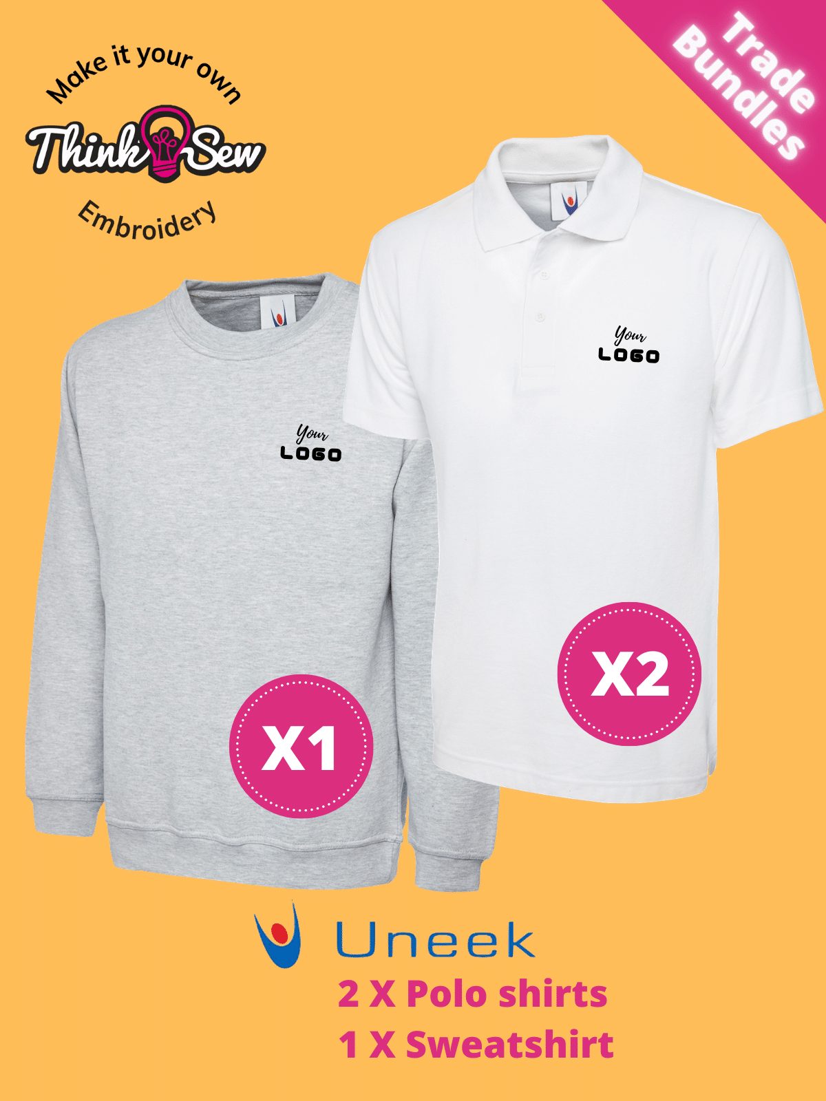 FREE TEXT Personalised Embroidered Workwear Bundle Polo Shirt Sweatshirt Hoody 