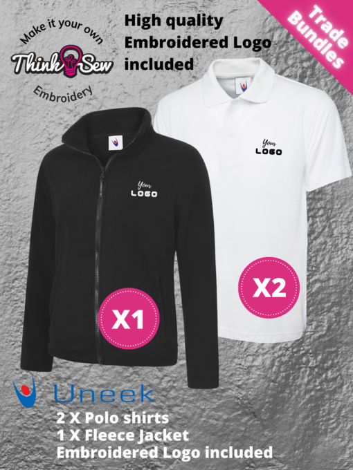 Sole trader, team and tradesmen embroidered Fleece Jacket and embroidered Polo Shirt discounted bundle
