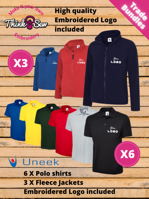 Sole trader, team and tradesmen embroidered Fleece Jacket and embroidered Polo Shirt discounted bundle